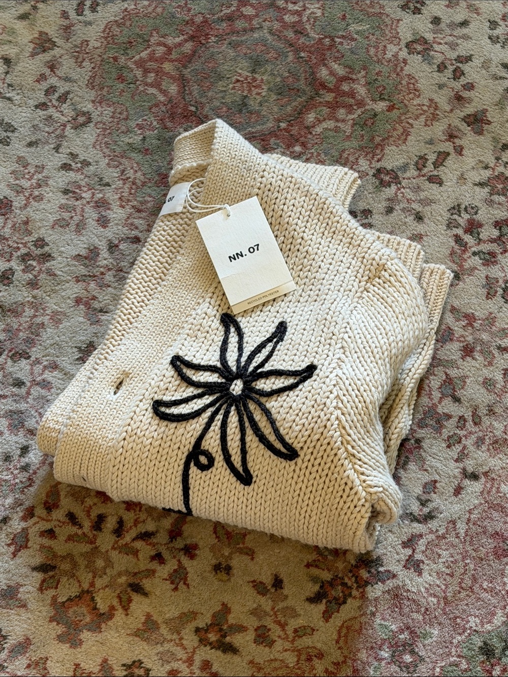 A.P.C. Cream Knit Cardigan with Black Floral Appliqué - Picture 12 of 16
